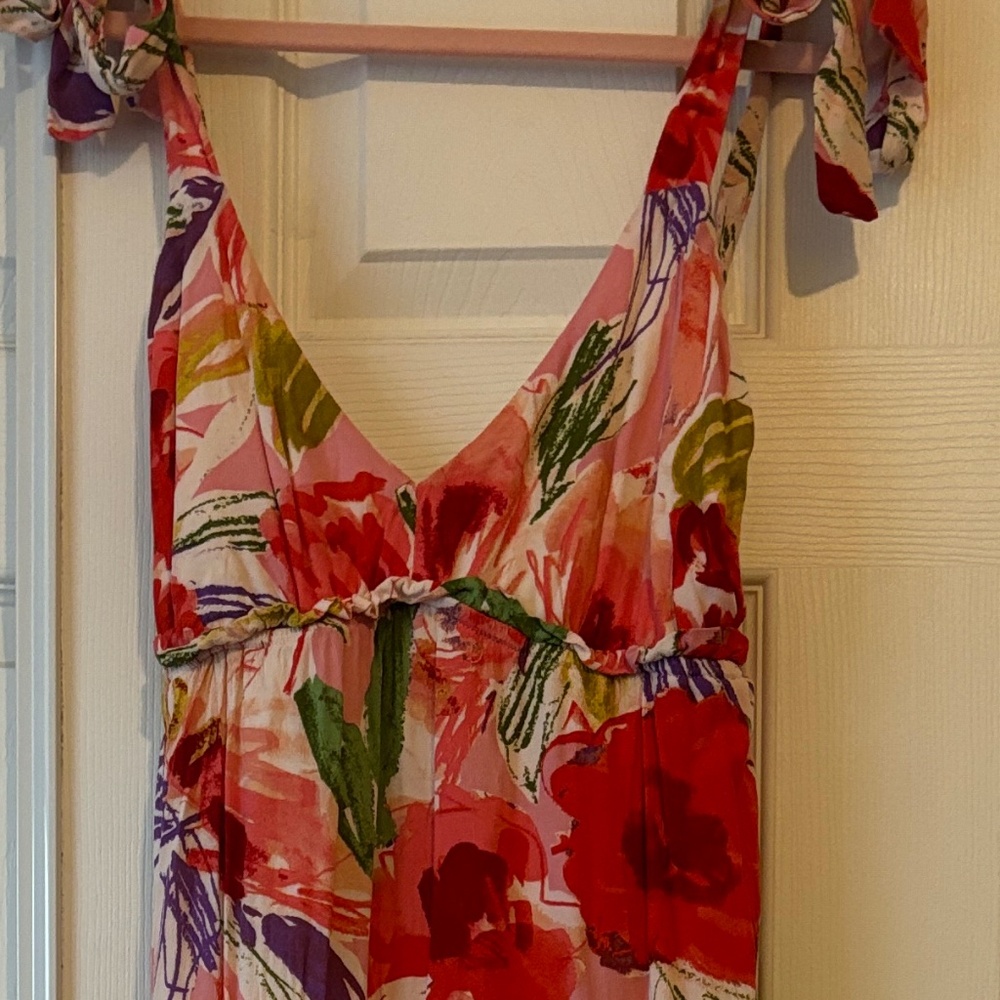 Pink floral maxi dress with convertible straps